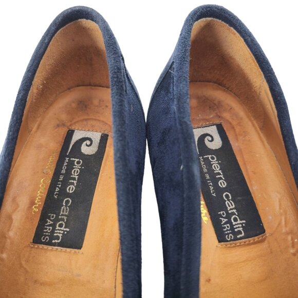 NEW Vintage Pierre Cardin Paris Navy Blue Suede Loafer Mens 10 Italy Dress Shoes - Picture 8 of 10
